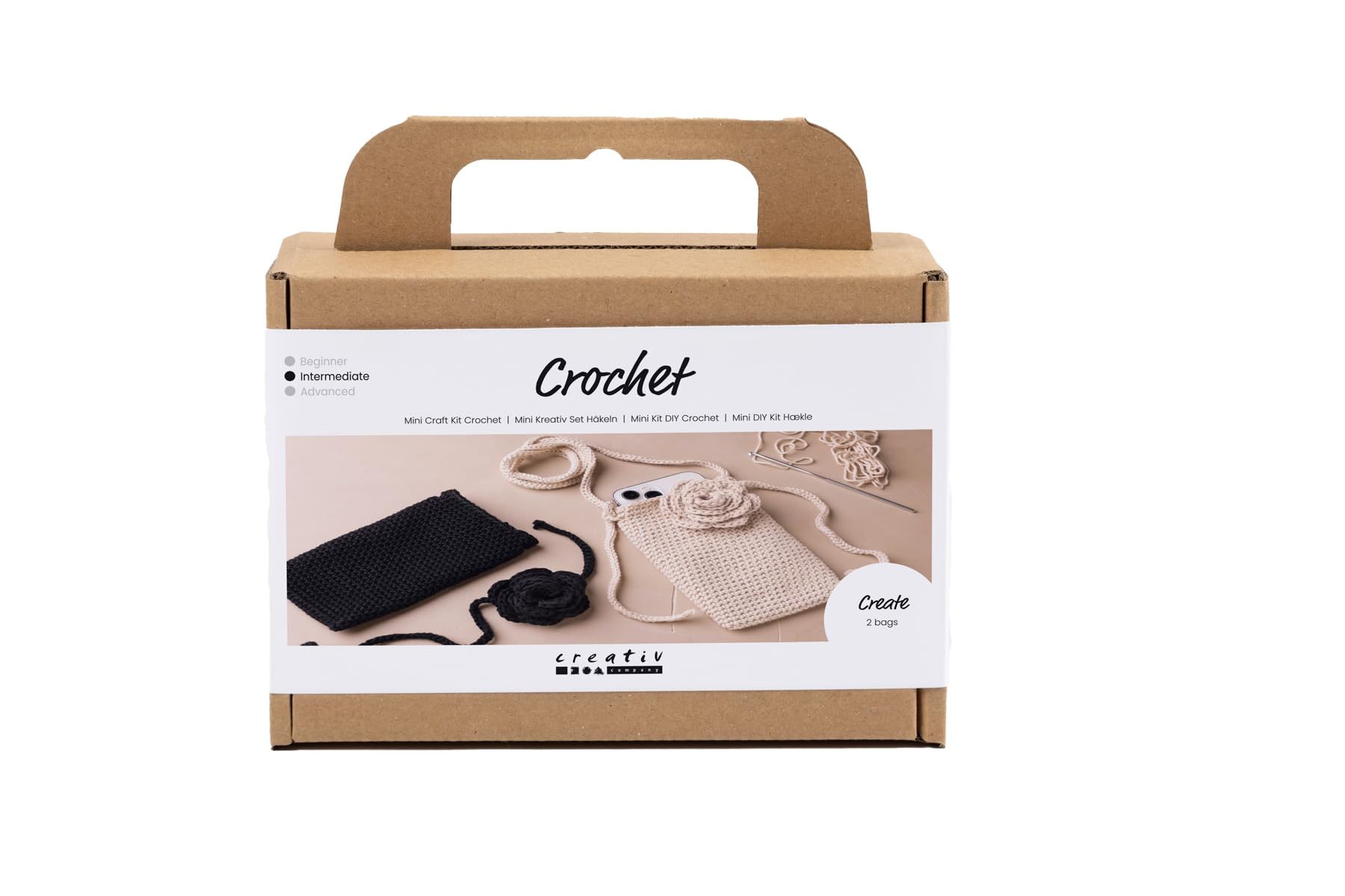 Creativ Company Mini Craft Kits Crochet Bag with Rose - Create Beautiful Mobile Phone Bags