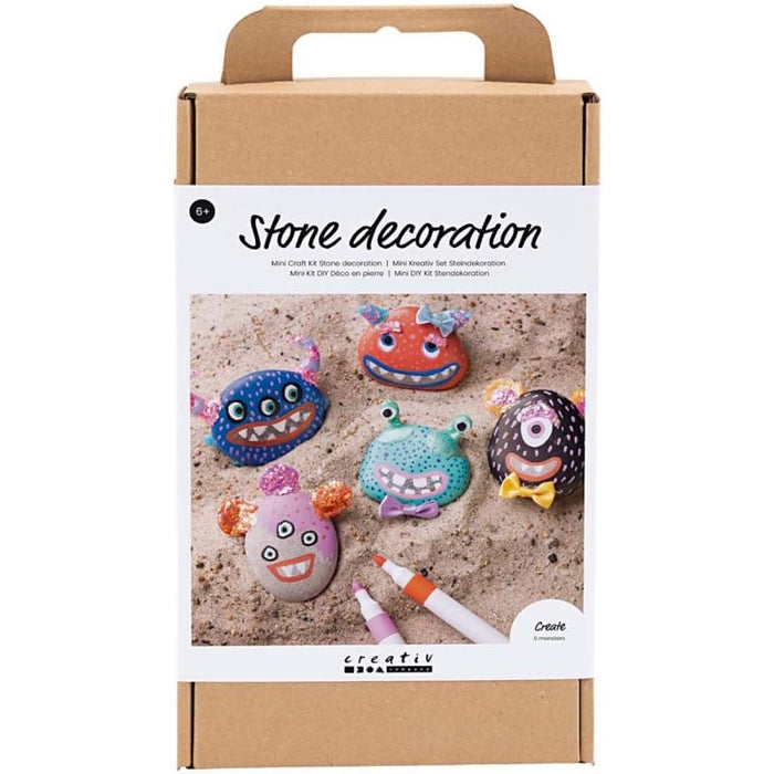 Craft Kit Stone Decoration, Assorted Colours, Monster, 1 Pack
