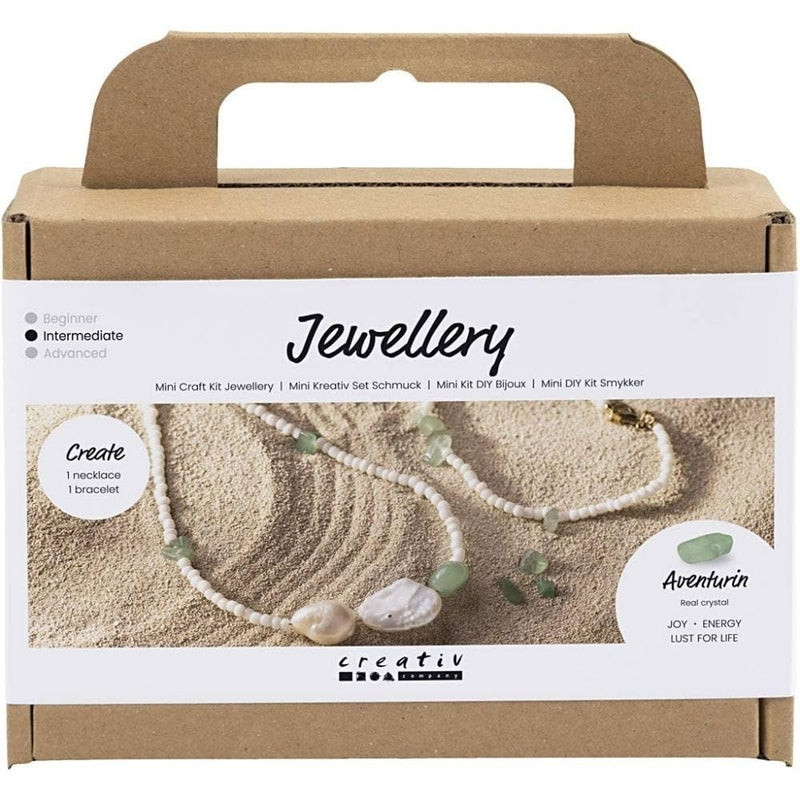 Creativ Company Schmuck-Set - Zum selbst Herstellen von Schmuck mit echten Kristallen - Halskette und Armband mit Aventurin-Quarz