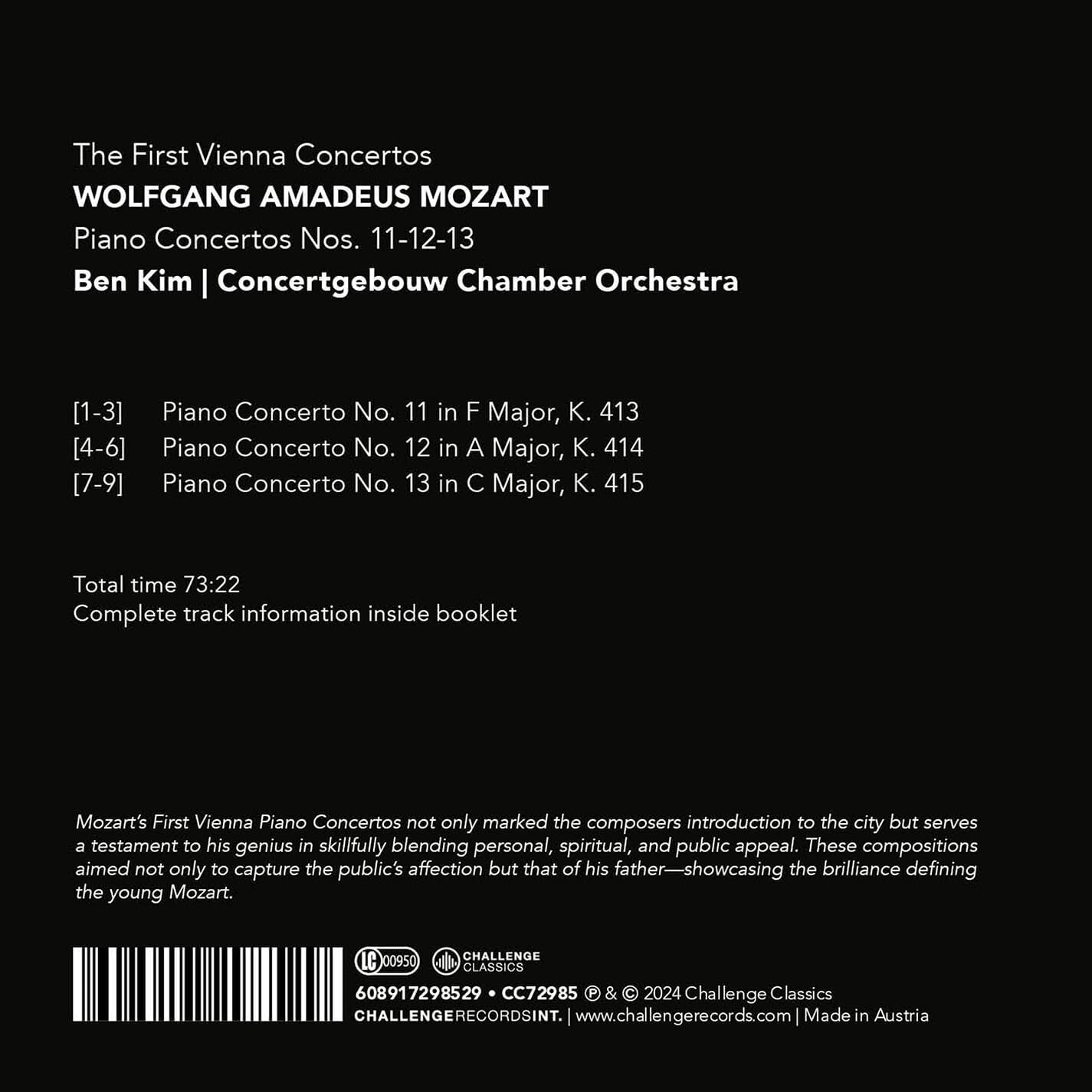 Wolfgang Amadeus Mozart: The First Vienna Concertos: Piano Concertos Nos. 11-12-13