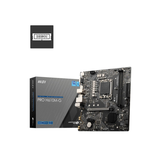 MSI PRO H610M-G Motherboard, Micro-ATX - Supports Intel 12th & 13th Gen Core Processors, LGA 1700 - DDR5 Memory Boost 4800MHz/MAX, PCIe 4.0 x16 Slot, M.2 Gen3 Slot