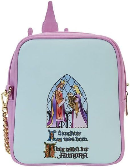 Loungefly Disney Sleeping Beauty Stained Glass Castle Crossbody Bag Blue