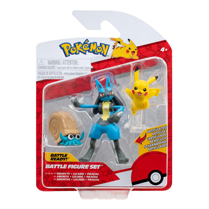 Pokémon PKW3054 3 Pack-Features 2 Omanyte, 3-Inch Battle Figures, Pikachu, Amonitas, Lucario Omanyte, Pikachu #10, Weavile