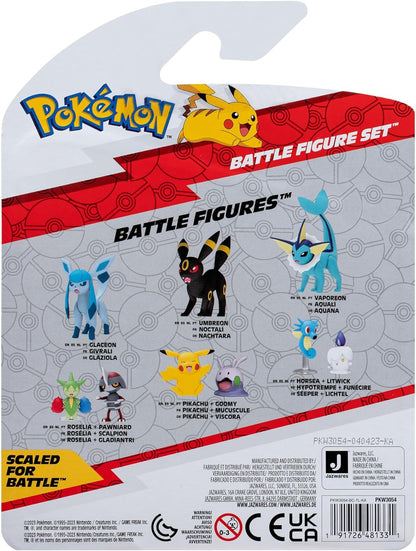 Pokémon PKW3054 3 Pack-Features 2 Omanyte, 3-Inch Battle Figures, Pikachu, Amonitas, Lucario Omanyte, Pikachu #10, Weavile