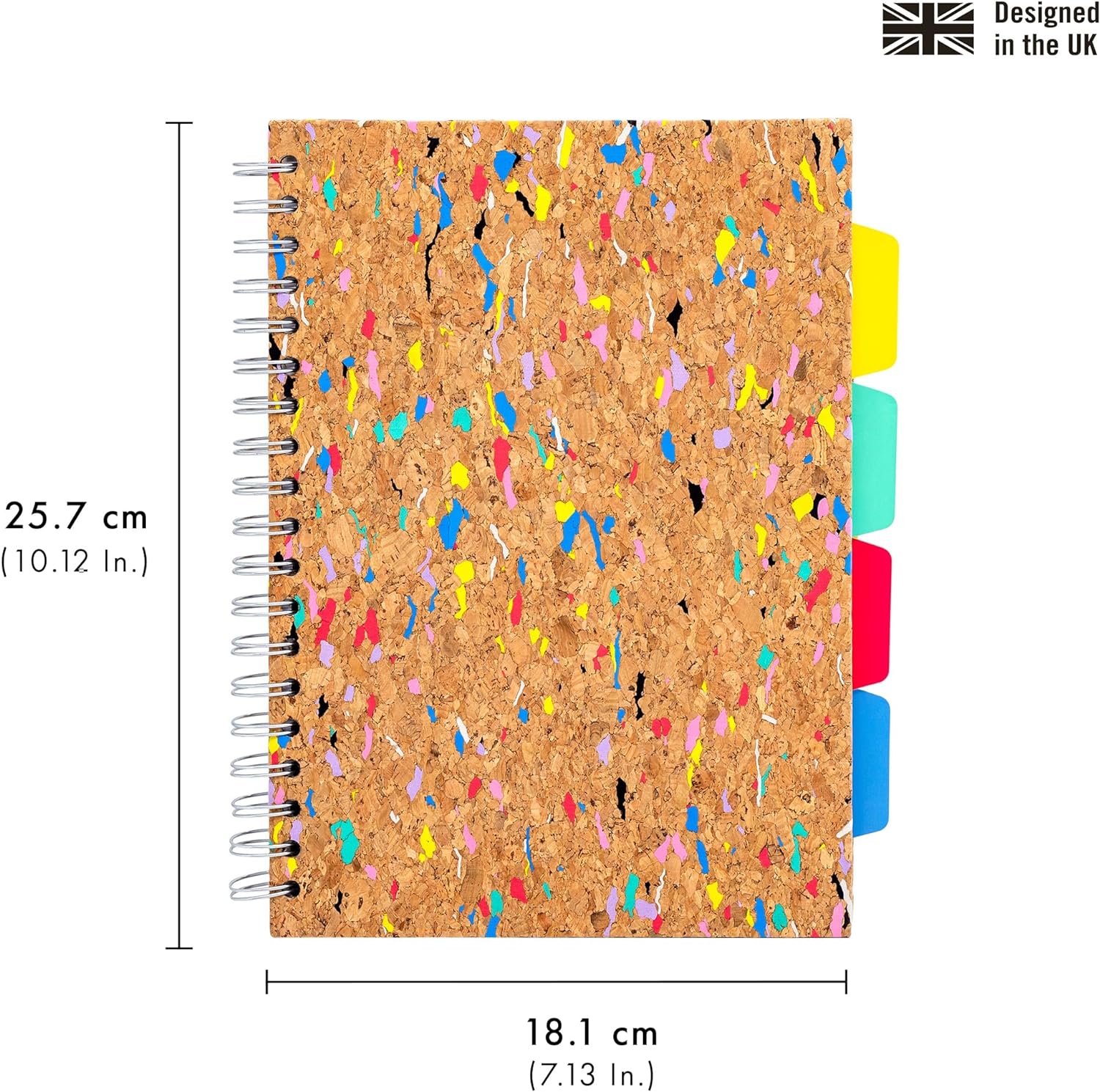 Pukka Pad, Pukka Planet B5 Cork Project Book – Twin Wire Bound Notebook with 200 Pages, 100 Sheets of FSC Recycled, 8mm Lined, 80GSM Paper for Home, School, and Office Organisation – 21.7 x 18.1cm