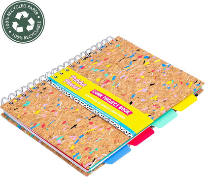 Pukka Pad, Pukka Planet B5 Cork Project Book – Twin Wire Bound Notebook with 200 Pages, 100 Sheets of FSC Recycled, 8mm Lined, 80GSM Paper for Home, School, and Office Organisation – 21.7 x 18.1cm