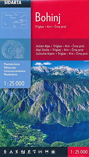 Bohinj - Triglav - Krn - Crna prst (Julische Alpen) Slovenia 1:25 000 Hiking Map covering from Triglav in the North to just south of Vogel