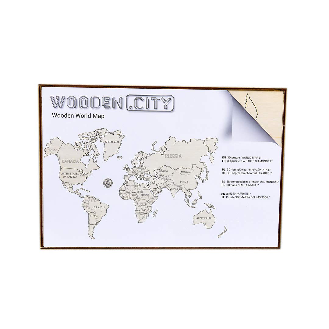 Wooden City World Map XL 120 x 80 Cm, Wooden Color, one Size