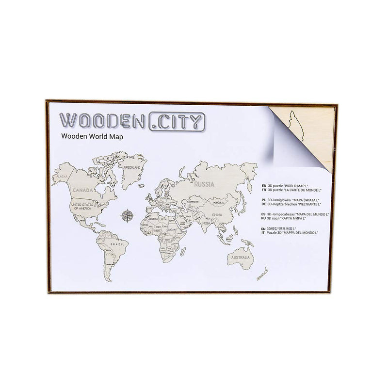 Wooden City World Map XL 120 x 80 Cm, Wooden Color, one Size