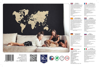 Wooden City World Map XL 120 x 80 Cm, Wooden Color, one Size