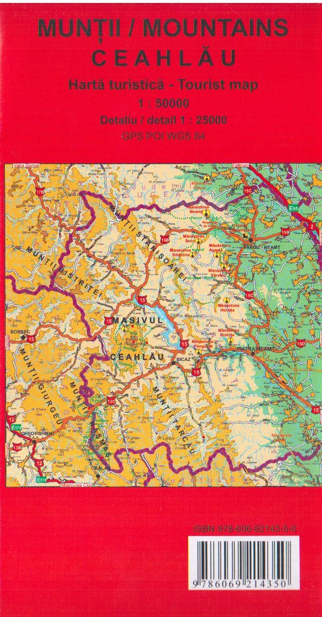 Romania Tourist and hiking map Ceahlau Mountains 1:50.000
