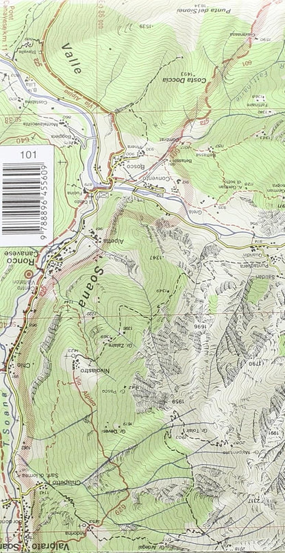 Carta n. 101 Gran Paradiso, la Grivola, Cogne 1:25.000. Carta dei sentieri e dei rifugi