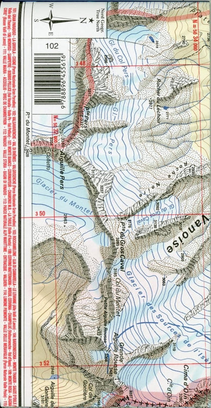 Carta n. 102 Valsavarenche, val di Rhemes, Valgrisenche. Carta dei sentieri e dei rifugi: Valsavarenche / Val di Rhêmes / Valgrisenche / Parco nazionale Grand Paradiso