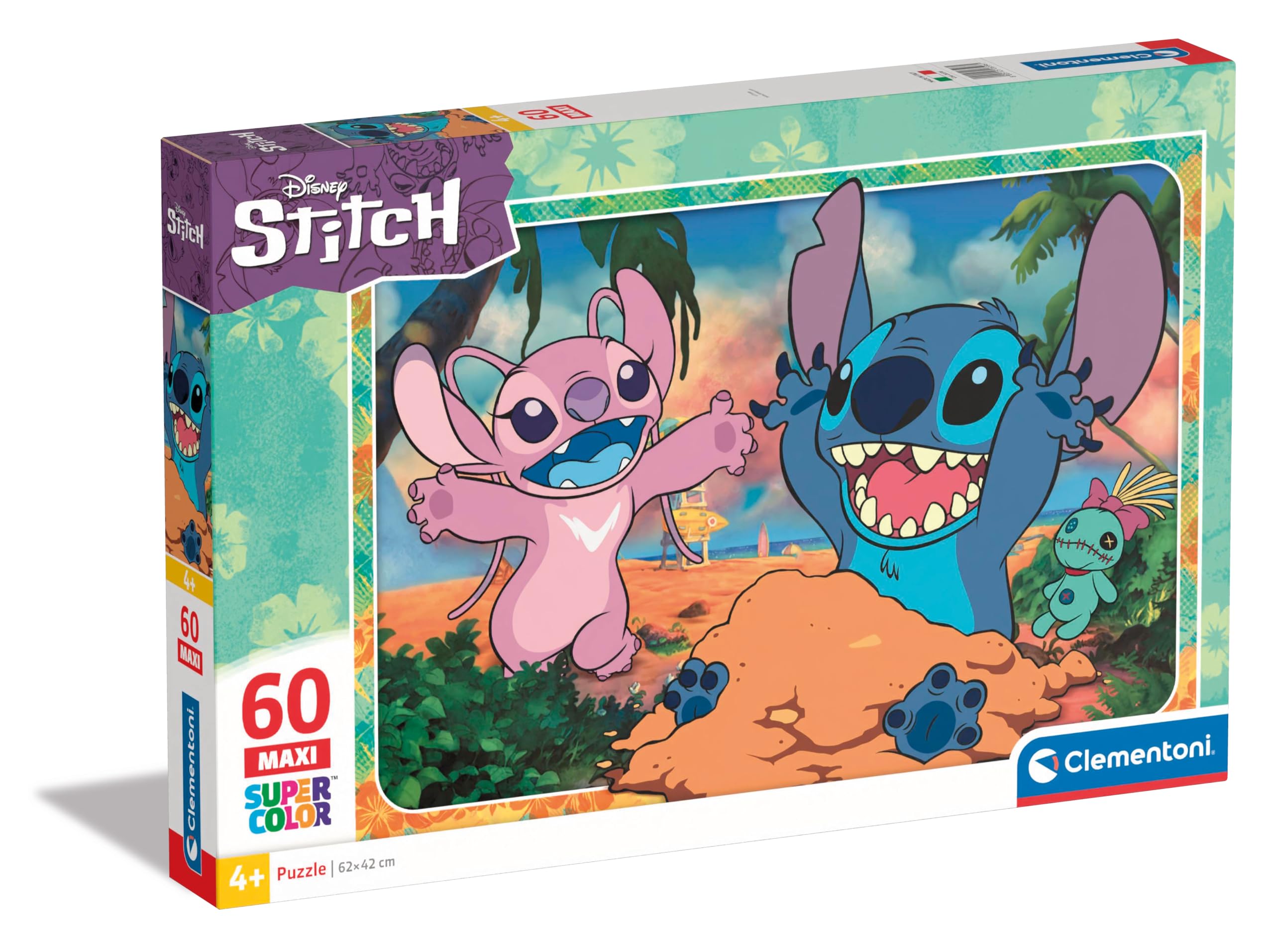 Clementoni 26596 Disney Lilo & Stitch Jigsaw 60 Maxi Pieces-Supercolor Children 4-6 Years, Cartoon, Gift for Boy/Girls, Puzzle for Kids, Made in Italy, Black