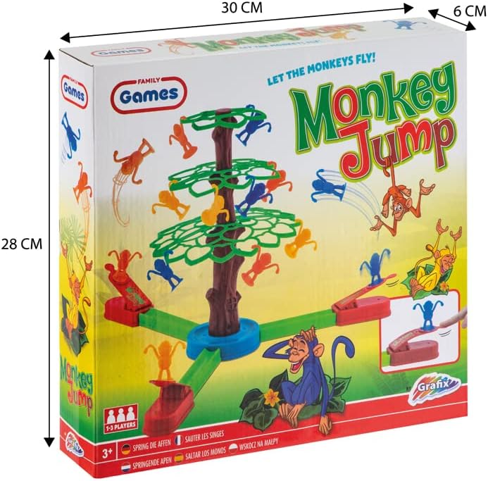 Grafix Monkey Spring! Children's Game for 1 to 3 Players, Colourful Skill Game for Children from 3 Years, Playfully Develop Sensitivity, Fun Party Fun for Children
