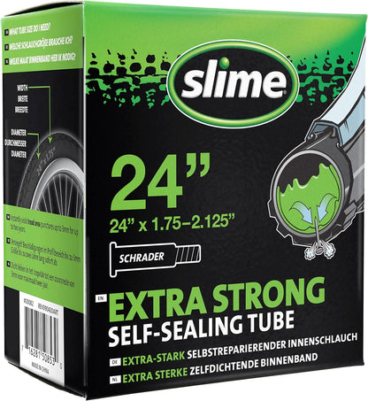 Slime 30082 Chambre à Air de Vélo avec Produit Anti-crevaison, Auto-réparation, Prévention et Réparation, Valve Schrader, 47/57-507 mm (24" x 1,75-2,125"