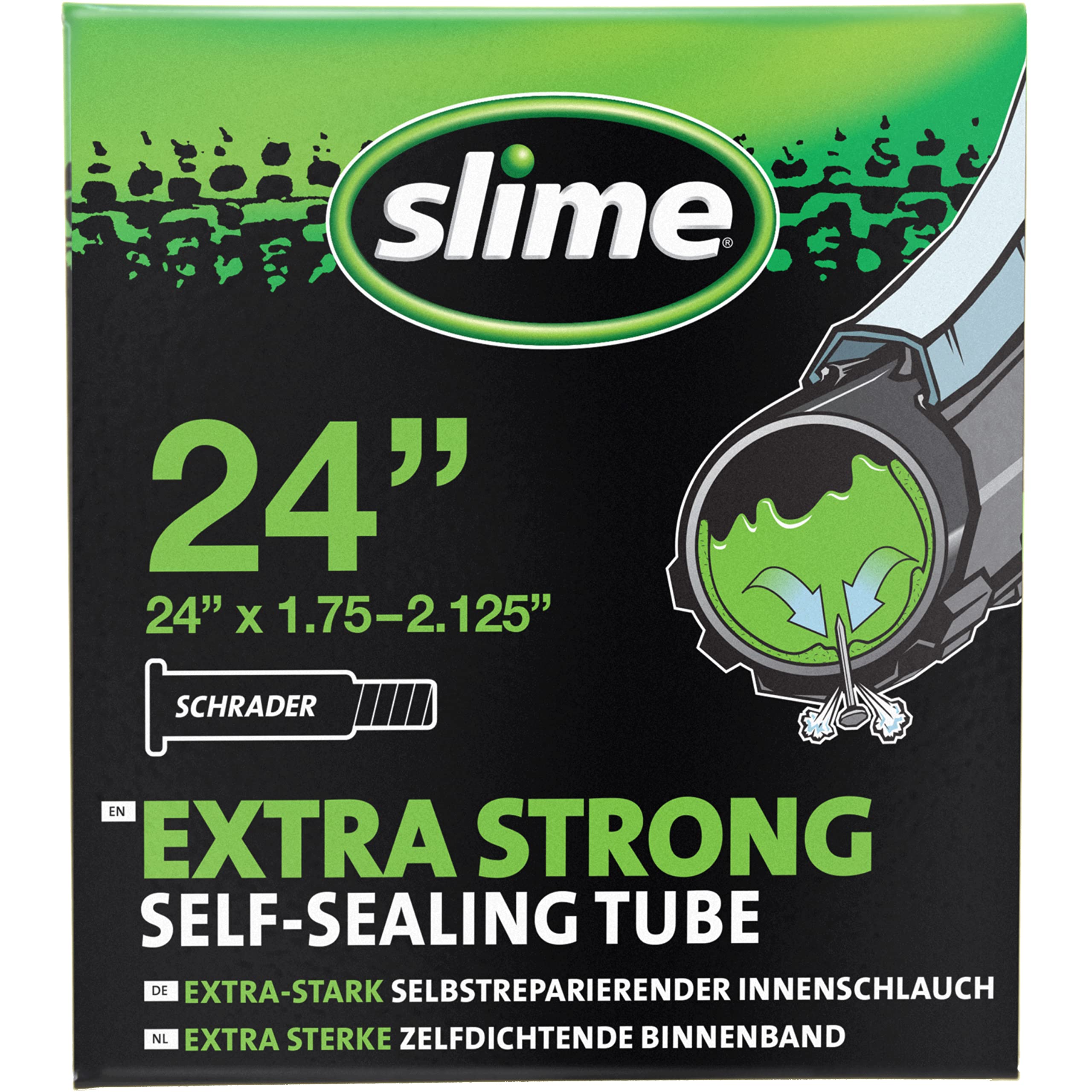 Slime 30082 Chambre à Air de Vélo avec Produit Anti-crevaison, Auto-réparation, Prévention et Réparation, Valve Schrader, 47/57-507 mm (24" x 1,75-2,125"