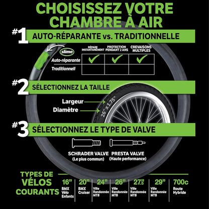 Slime 30082 Chambre à Air de Vélo avec Produit Anti-crevaison, Auto-réparation, Prévention et Réparation, Valve Schrader, 47/57-507 mm (24" x 1,75-2,125"