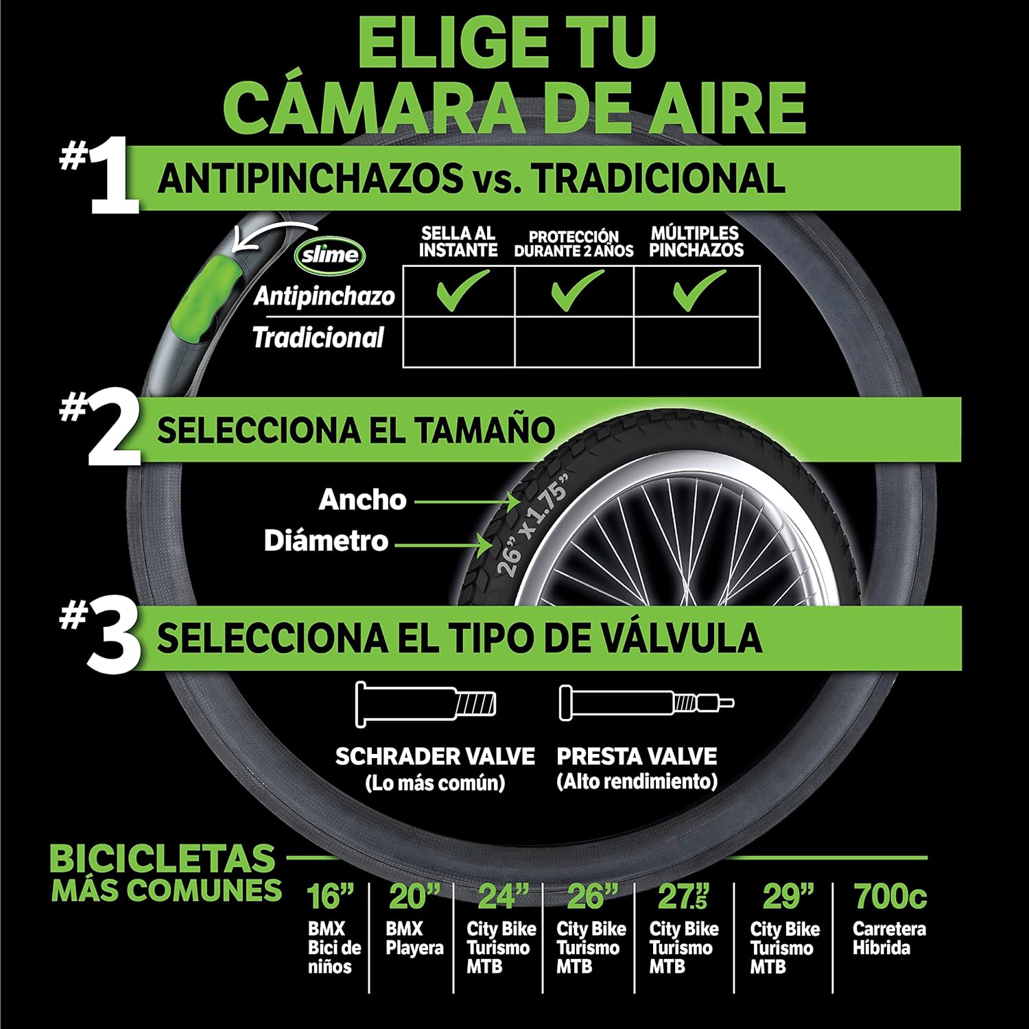 Slime 30082 Chambre à Air de Vélo avec Produit Anti-crevaison, Auto-réparation, Prévention et Réparation, Valve Schrader, 47/57-507 mm (24" x 1,75-2,125"