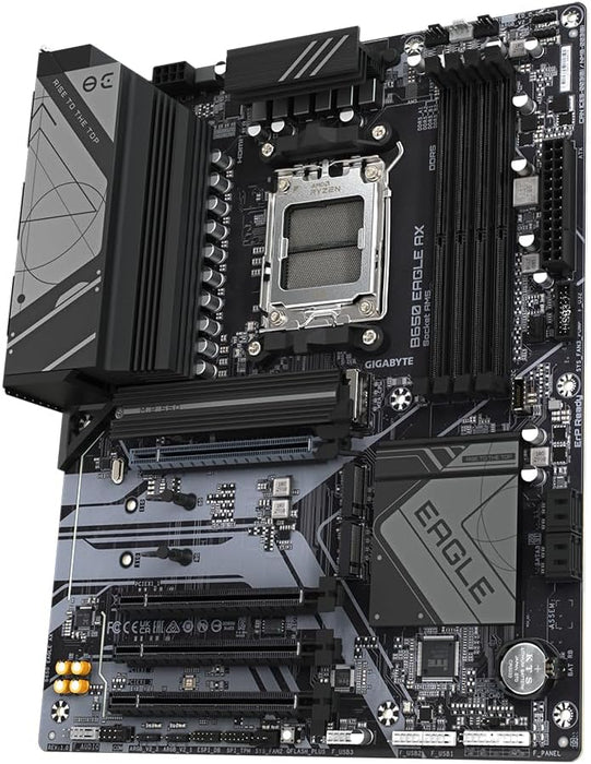 Gigabyte B650 EAGLE AX Motherboard - Supports AMD Ryzen 7000 CPUs, 12+2+2 Phases Digital VRM, up to 7600MHz DDR5 (OC), 1xPCIe 5.0 + 2xPCIe 4.0 M.2, Wi-Fi 6E 802.11ax, GbE LAN, USB 3.2 Gen2