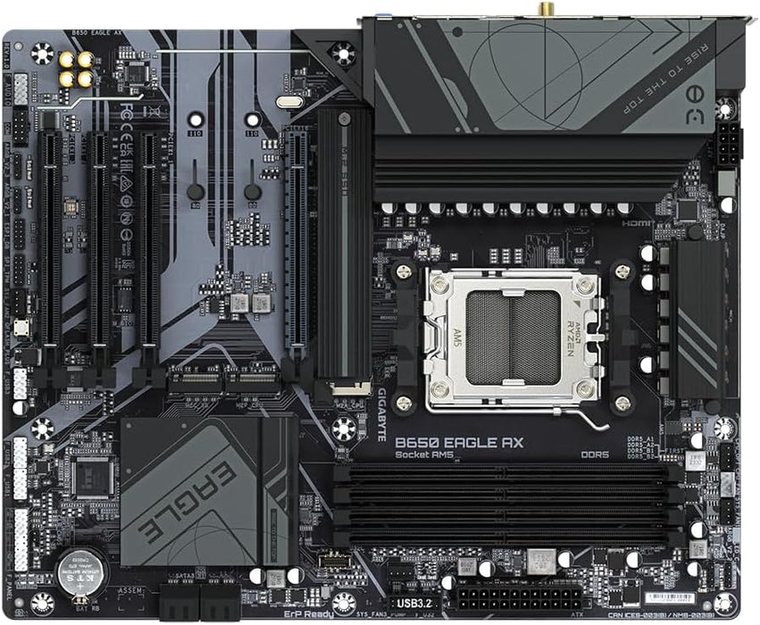 Gigabyte B650 EAGLE AX Motherboard - Supports AMD Ryzen 7000 CPUs, 12+2+2 Phases Digital VRM, up to 7600MHz DDR5 (OC), 1xPCIe 5.0 + 2xPCIe 4.0 M.2, Wi-Fi 6E 802.11ax, GbE LAN, USB 3.2 Gen2