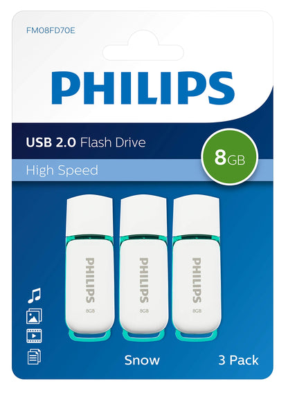 3 PHILIPS USB-Sticks Snow weiB 8 GB