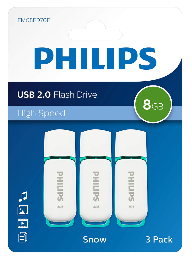 3 PHILIPS USB-Sticks Snow weiB 8 GB