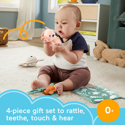 Fisher-Price Baby Sensory Toys So Many Senses Gift Set with Fine Motor Activities For Newborns, 4 Pieces, HRB17