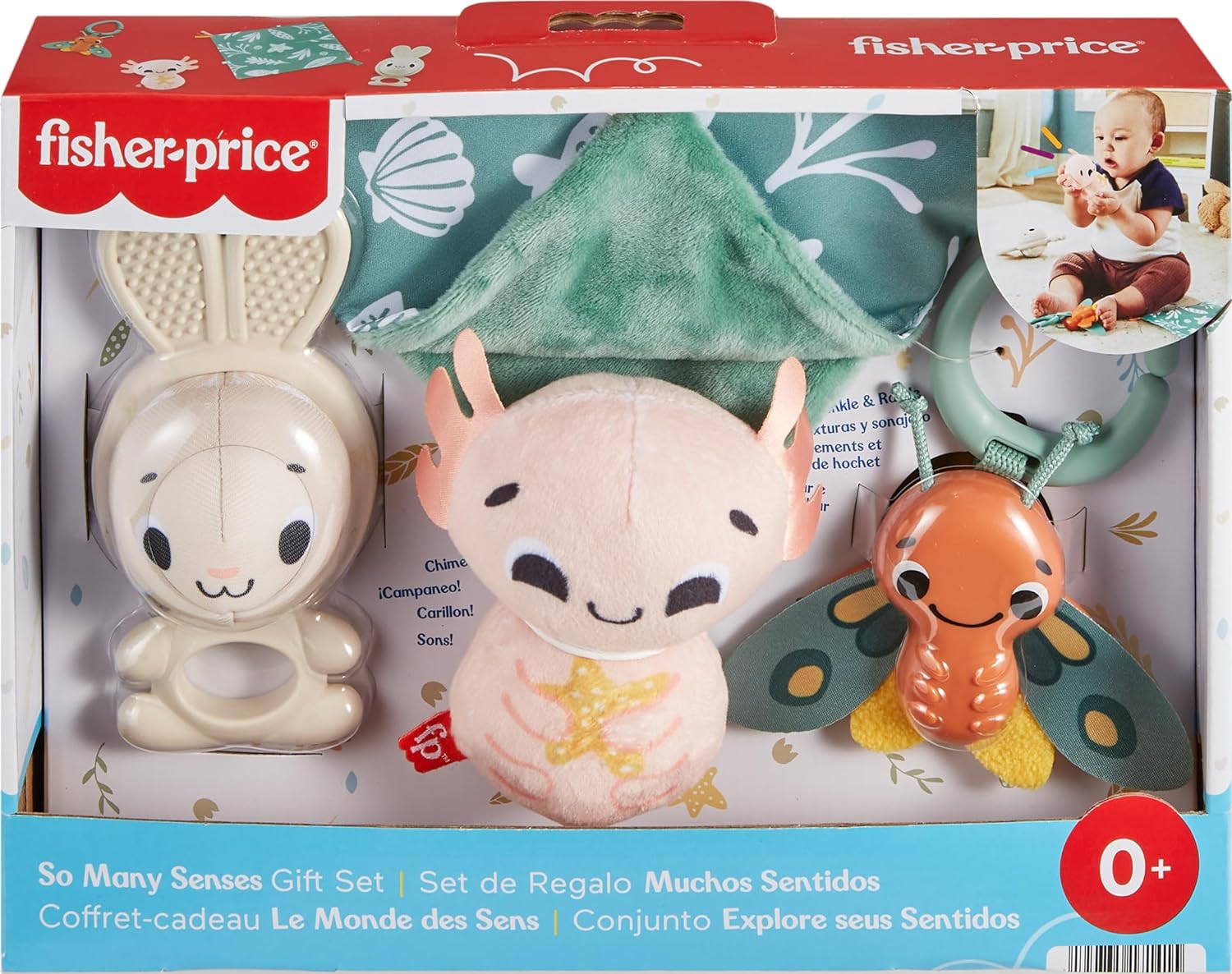 Fisher-Price Baby Sensory Toys So Many Senses Gift Set with Fine Motor Activities For Newborns, 4 Pieces, HRB17