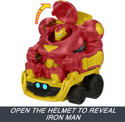 Hot Wheels RacerVerse Marvel Hulkbuster Hauler, Transport & Store Up to 10 Toy Vehicles, Detachable Cab with Flip-Up Helmet & Non-Removable Figure, HRY02