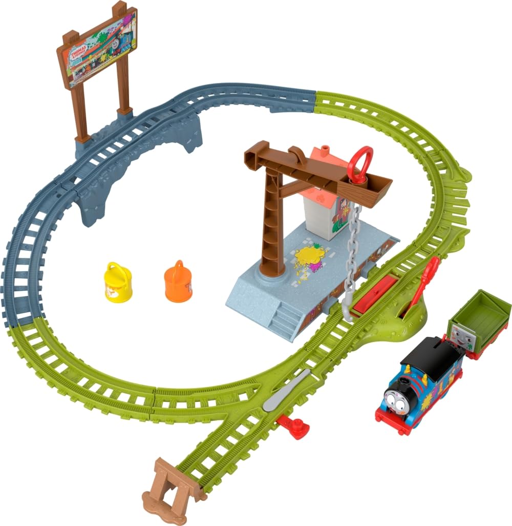 Thomas & Friends Motorized Toy Train Set Paint Delivery with Thomas & Troublesome Truck for Pretend Play Preschool Kids Ages 3+ Years, HTN34
