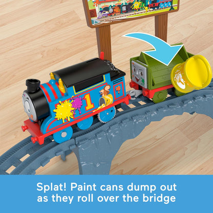 Thomas & Friends Motorized Toy Train Set Paint Delivery with Thomas & Troublesome Truck for Pretend Play Preschool Kids Ages 3+ Years, HTN34