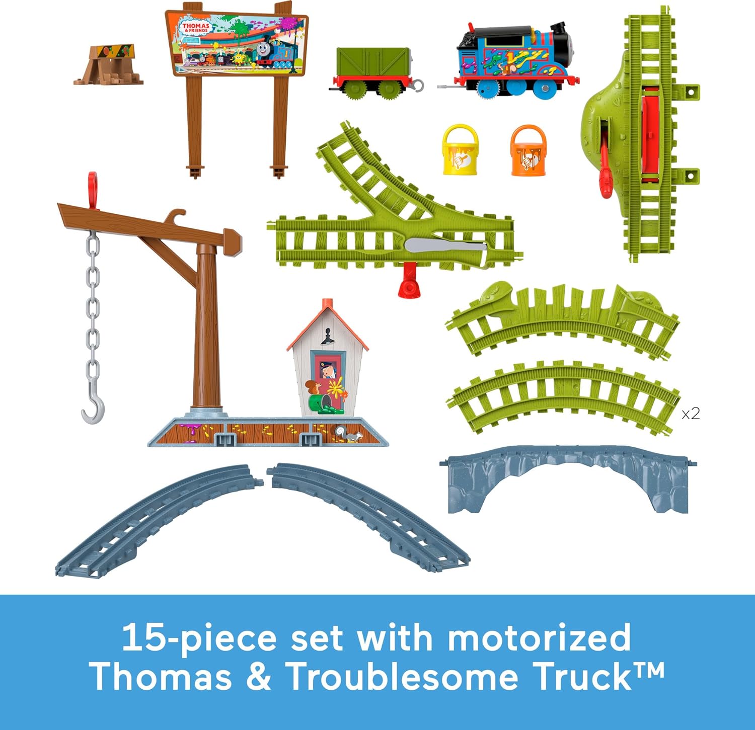 Thomas & Friends Motorized Toy Train Set Paint Delivery with Thomas & Troublesome Truck for Pretend Play Preschool Kids Ages 3+ Years, HTN34