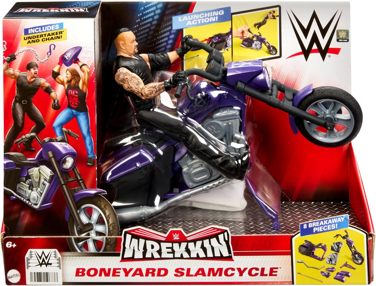 Mattel WWE Wrekkin' Action Figure & Toy Vehicle Set, Undertaker with Slamcycle Motorcycle with Lanching Action and Breakable Parts, HTR84