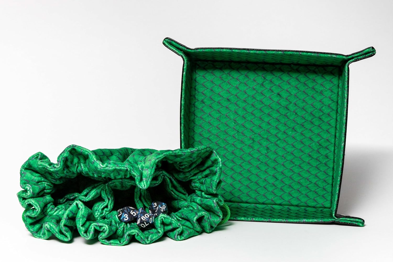 Metallic Dice Games FanRoll Dragon StormTM Velvet Compartment Dice Bag: Green Dragon Scales