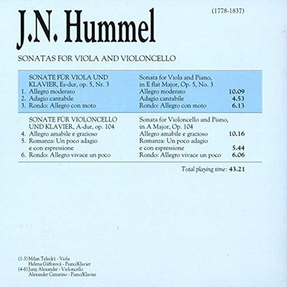Hummel: Sonatas for Viola and Violincello