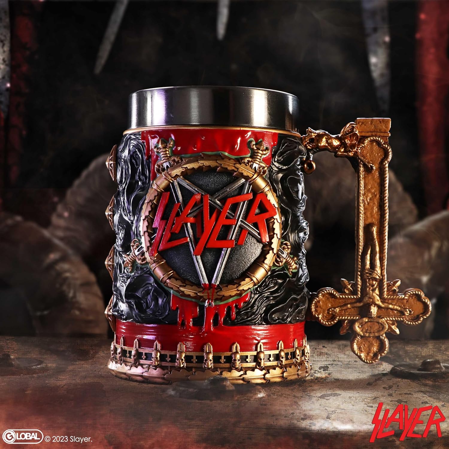 Nemesis Now Slayer Reign in Blood Tankard, Resin, Black/Red, Officially Licensed Slayer Band Merch, Removable Stainless Steel Insert, Cast in The Finest Resin, Expertly Hand-Painted