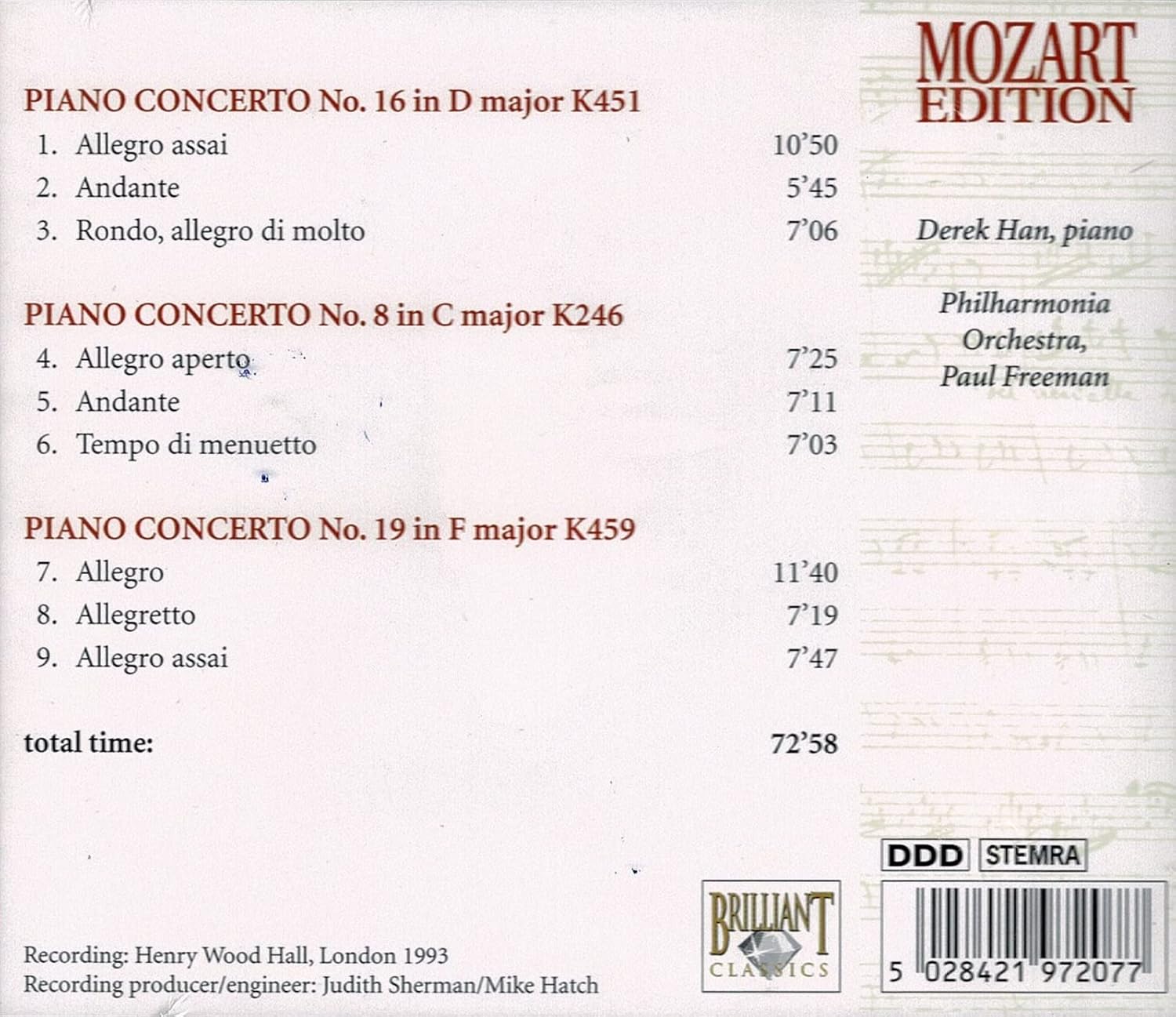 Mozart: Piano Concertos KV 451, KV 246, KV 459