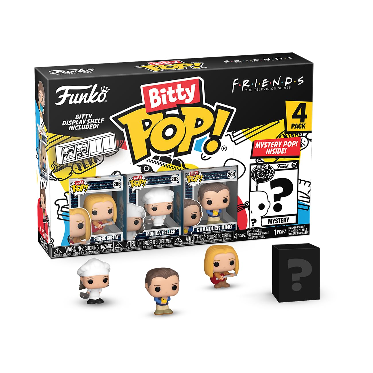 Funko Bitty Pop! Friends Mini Collectible Toys 4-Pack - Phoebe Buffay, Monica Geller, Chandler Bing & Mystery Chase Figure (Styles May Vary