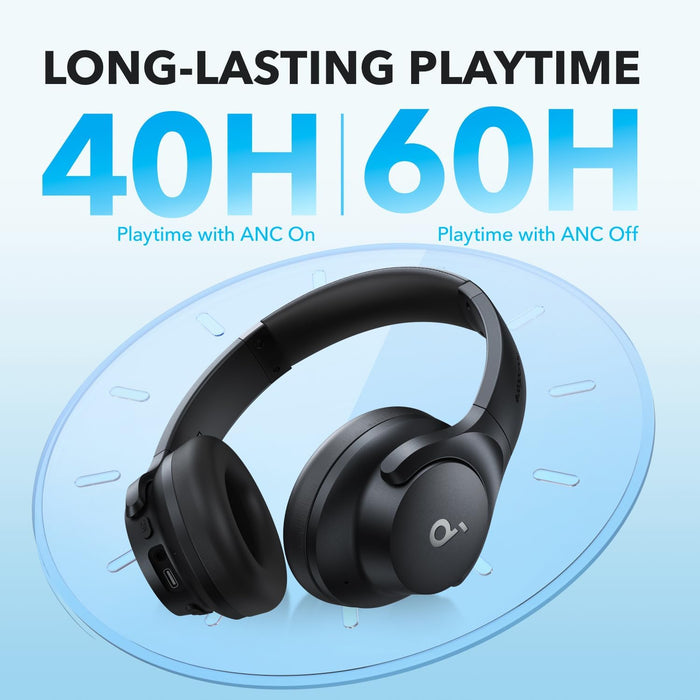 soundcore by Anker Q20i Hybrid Active Noise Cancelling Headphones - Comfortable Fit, Sound, Large Bass, App Customization, Long Playtime, Ideal for Home Use, Gym, Travel Black