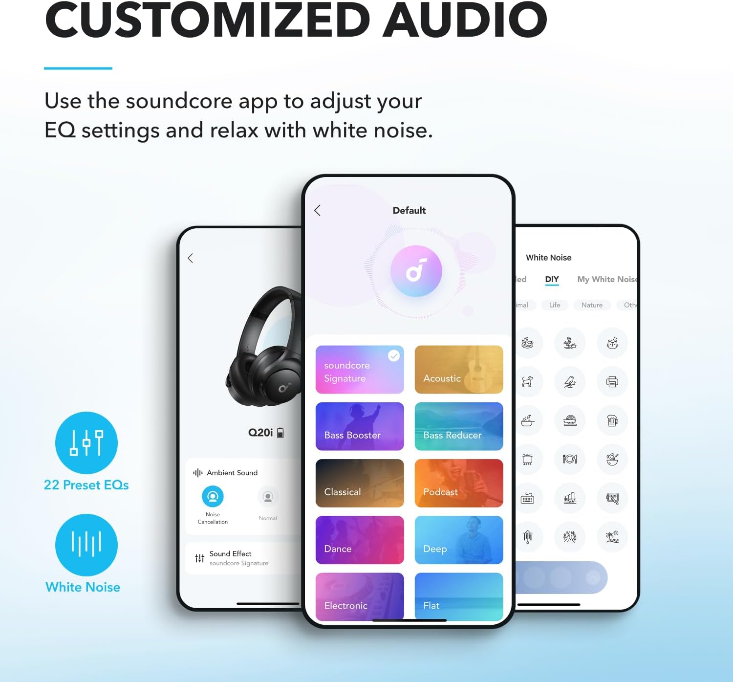 soundcore by Anker Q20i Hybrid Active Noise Cancelling Headphones - Comfortable Fit, Sound, Large Bass, App Customization, Long Playtime, Ideal for Home Use, Gym, Travel