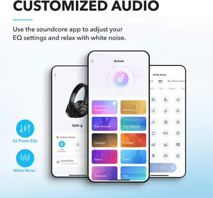 soundcore by Anker Q20i Hybrid Active Noise Cancelling Headphones - Comfortable Fit, Sound, Large Bass, App Customization, Long Playtime, Ideal for Home Use, Gym, Travel