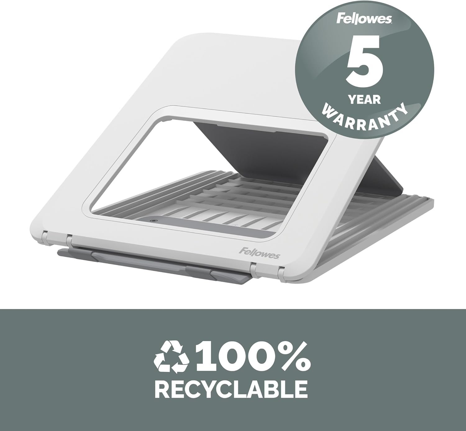 Fellowes Laptop Stand for Desk - Breyta™ Adjustable 100% Recyclable Laptop Stand for the Home and Office - Portable Laptop Stand with 12 Height Adjustments - Max Monitor Size 14", Max Weight 4KG–White
