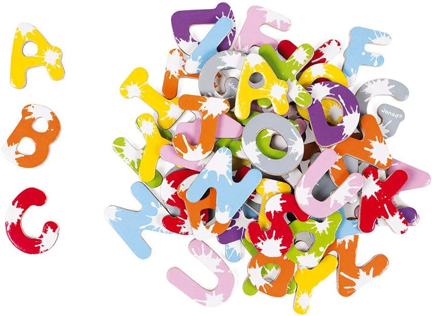 Janod - Set Of 52 Splash Magnetic Letters - Children's Board Accessory - Learning to Read and Write - from 3 Years Old, J09612