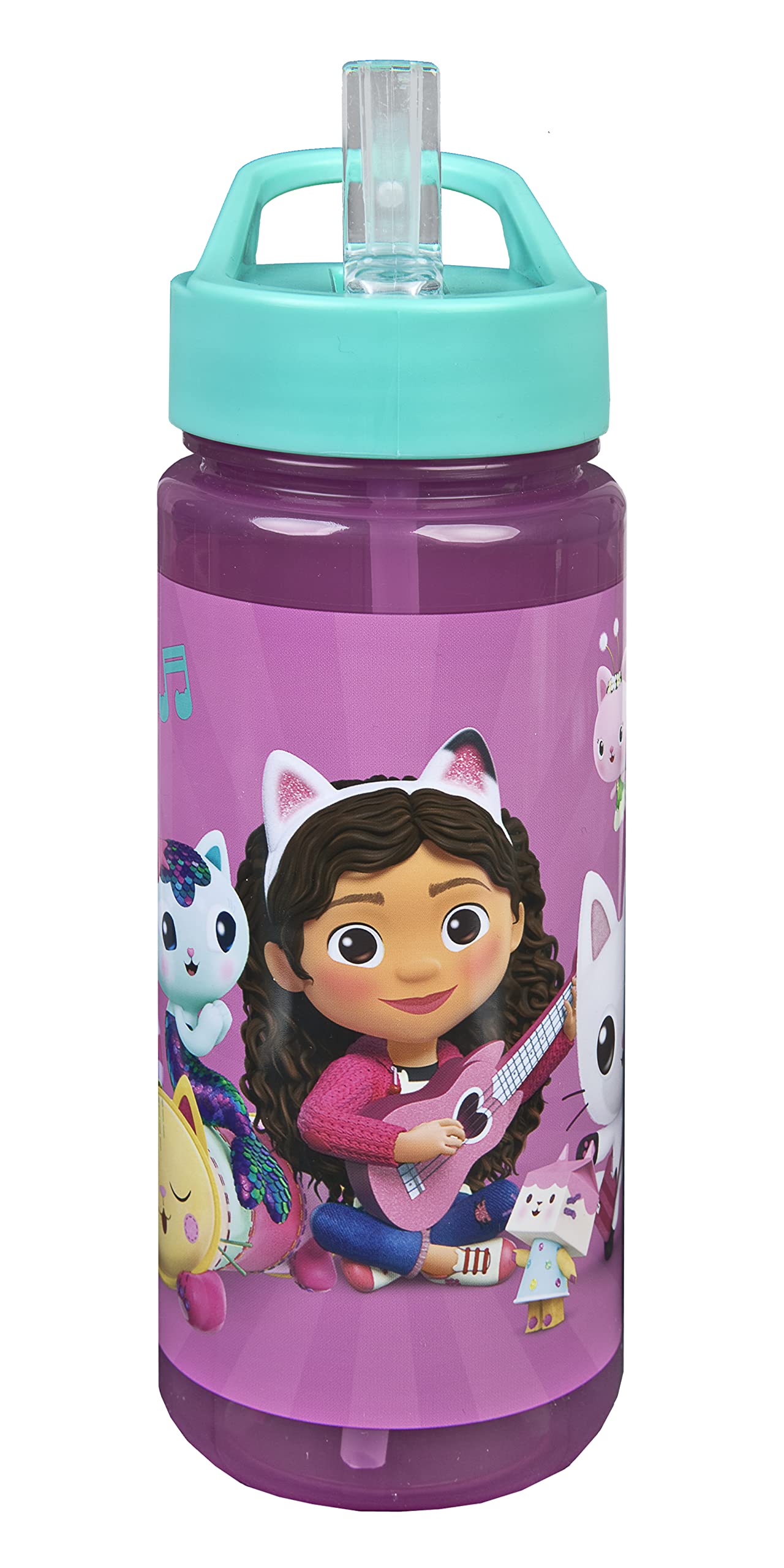 Scooli Gabby's Dollhouse Drinking Bottle for Children with Motif Plastic Water Bottle BPA Free Approximately 500 ml Capacity Integrated Straw Ideal for School