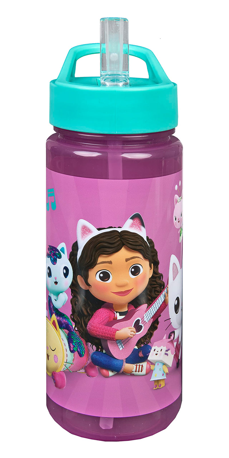 Scooli Gabby's Dollhouse Drinking Bottle for Children with Motif Plastic Water Bottle BPA Free Approximately 500 ml Capacity Integrated Straw Ideal for School