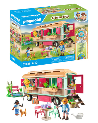 PLAYMOBIL Country 71441 Gezellig woonwagencafé, met gedetailleerde uitrusting en een ganzenvijver, leuk fantasierijk rollenspel, duurzaam speelgoed voor kinderen vanaf 4 jaar