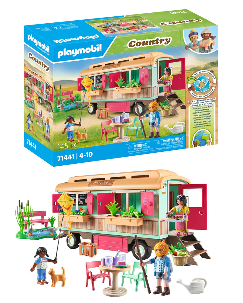 PLAYMOBIL Country 71441 Gezellig woonwagencafé, met gedetailleerde uitrusting en een ganzenvijver, leuk fantasierijk rollenspel, duurzaam speelgoed voor kinderen vanaf 4 jaar