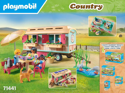PLAYMOBIL Country 71441 Gezellig woonwagencafé, met gedetailleerde uitrusting en een ganzenvijver, leuk fantasierijk rollenspel, duurzaam speelgoed voor kinderen vanaf 4 jaar
