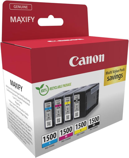 Canon PGI-1500 C M Y BK Vorteilspack 4 Tintenpatronen (Schwarz, Cyan, Magenta, Gelb) Original